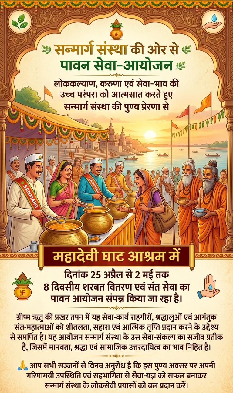 महादेवी घाट आश्रम में सन्मार्ग संस्था का सेवा महायज्ञ