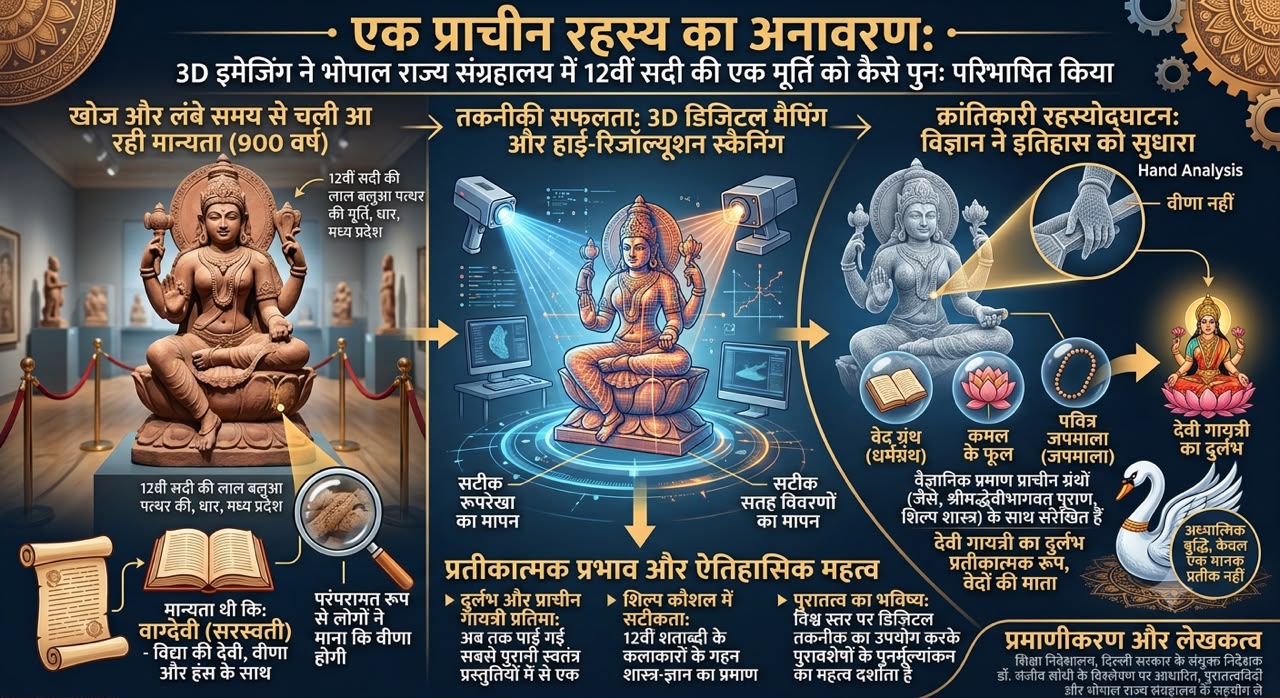 विज्ञान की नजर से इतिहास का सच: 3D इमेजिंग ने सुलझाया वाग्देवी और मां गायत्री की प्रतिमा का 900 साल पुराना रहस्य।