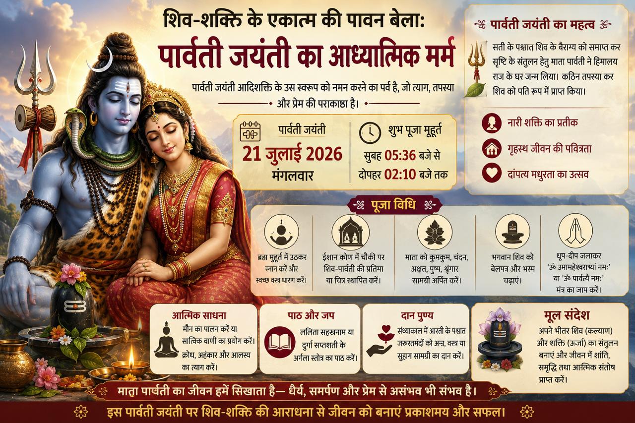शिव-शक्ति के एकात्म की पावन बेला: पार्वती जयंती का आध्यात्मिक मर्म।