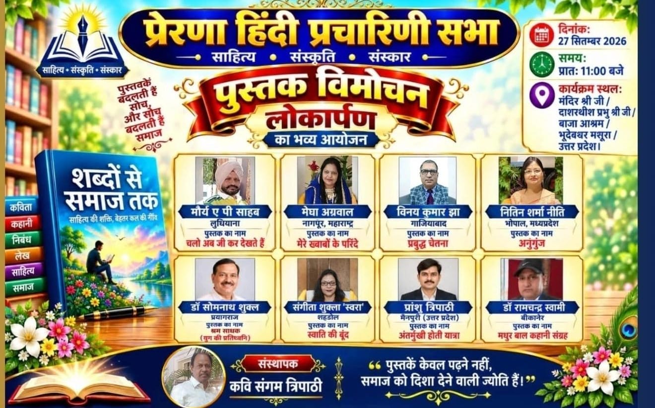 मथुरा के राष्ट्रीय हिंदी सम्मेलन में होगा देश भर के रचनाकारों की कृतियों का भव्य विमोचन।