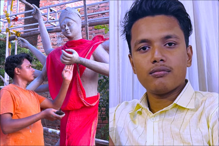 नौ वर्ष की आयु से मां दुर्गा की प्रतिमा गढ़ रहे मुजफ्फरपुर जिले के उज्ज्वल कुमार सहनी, कला और श्रद्धा का अद्भुत संगम।