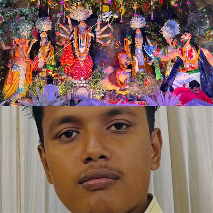 आस्था परिषद नाजीपुर में मां दुर्गा की दिव्य प्रतिमा तैयार, नौ वर्ष की आयु से माता की प्रतिमाओं को आकार दे रहे उज्ज्वल सहनी।